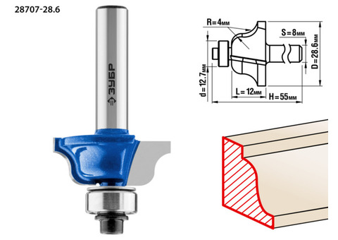 Фреза кромочная калевочная Зубр Профессионал 28707-28.6 №6