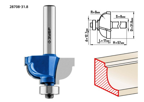 Фреза кромочная калевочная Зубр Профессионал 28708-31.8 №7