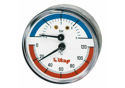 Термоманометр аксиальный ITAP 485 - 1/2" (D-63 мм, шкала 0-4 бар / 0-120 °C)