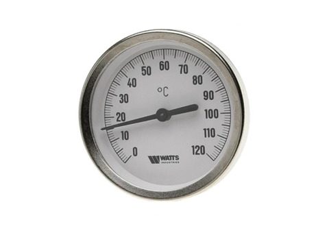 Термометр биметаллический аксиальный WATTS F+R801 OR - 1/2" (D-100 мм, шкала 0-120°C, гильза 75 мм)