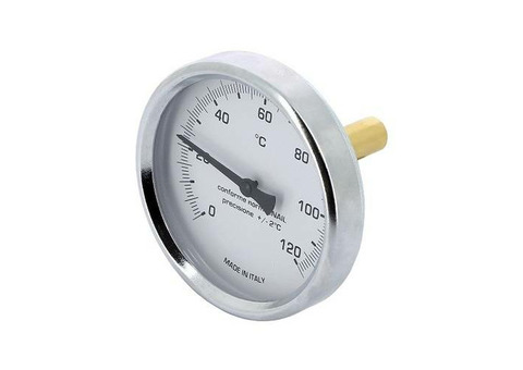 Термометр аксиальный EMMETI - 1/2" (D-80мм, шкала 0-120°C, с гильзой 100 мм)