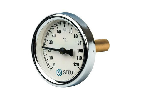 Термометр биметаллический аксиальный STOUT - 1/2" (D80мм, 0-120°C, с самоуплотнением и гильзой 50мм)