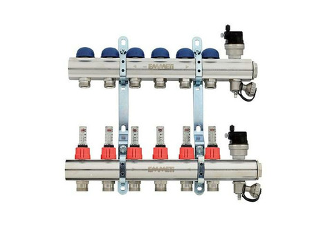 Коллекторная группа для теплого пола EMMETI TOPWAY - 1" на 2 контура M24x19 с метал.держателями