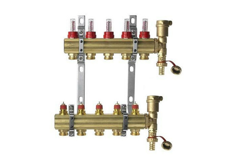 Коллекторная группа для теплого пола Danfoss FHF-F set - 1" на 5 контуров 3/4"EK (латунь)