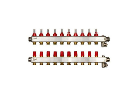 Коллекторная группа для теплого пола Danfoss SSM-F - 1" на 10 контуров 3/4"EK (нерж.сталь)