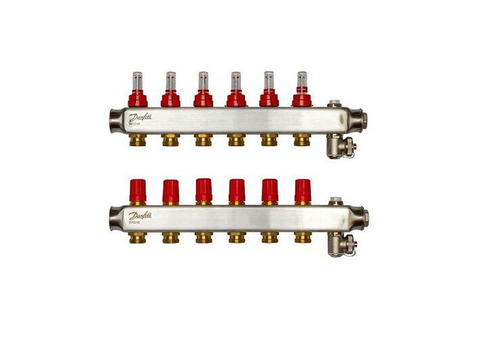 Коллекторная группа для теплого пола Danfoss SSM-F - 1" на 6 контуров 3/4"EK (нерж.сталь)