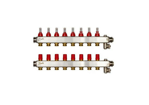 Коллекторная группа для теплого пола Danfoss SSM-F - 1" на 8 контуров 3/4"EK (нерж.сталь)