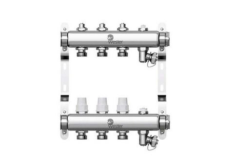 Коллекторная группа для радиаторного отопления Wester W903 - 1" на 3 контура 3/4" Евроконус