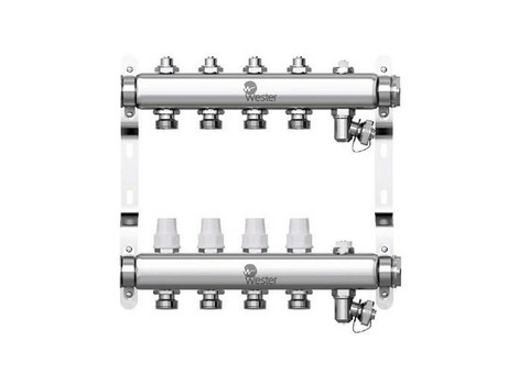 Коллекторная группа для радиаторного отопления Wester W903 - 1" на 4 контура 3/4" Евроконус