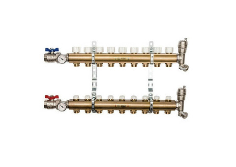 Коллекторная группа для радиаторного отопления STOUT SMB0468 - 1" на 9 контуров 3/4"EK (латунь)