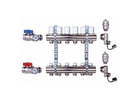 Коллекторная группа для радиаторного отопления LUXOR CD 468M - 1" на 10 контуров 3/4" Евроконус
