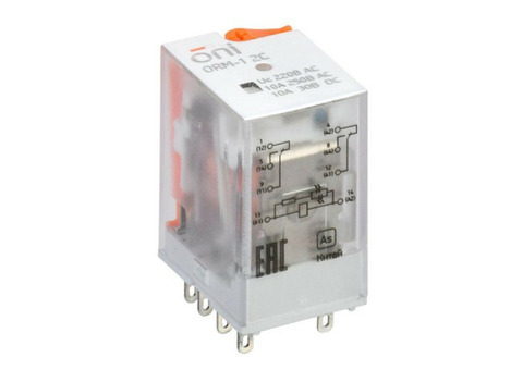 Реле интерфейсное IEK ORM-1 2C ORM-1-2C-AC220V-L-B 10А со светодиодом и тестовой кнопкой