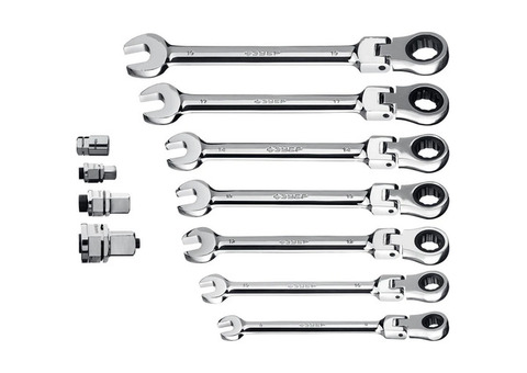 Набор трещоточных комбинированных ключей Зубр Профессионал 27102-H10 шарнирные с адаптерами 8-19 мм 10 шт.