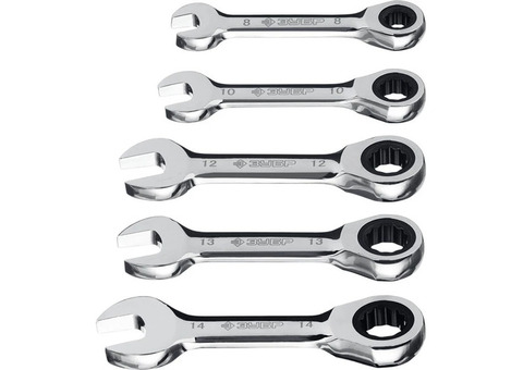 Набор трещоточных комбинированных ключей Зубр Профессионал 27103-H5 укороченные 8-14 мм 5 шт.