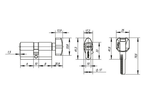 Цилиндровый механизм с вертушкой Punto Z402/60 мм 25+10+25 CP хром 5 кл.