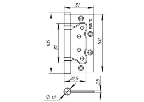 Петля накладная универсальная Punto 200-2B 100x2,5 CF кофе