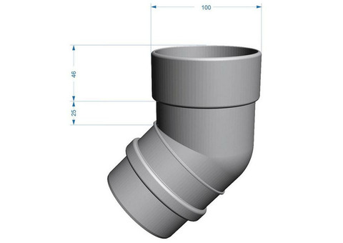 Колено трубы Docke ПВХ Lux D141/100 мм угол 45 градусов графит