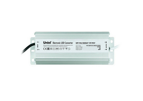 Блок питания Uniel UET-VAJ-060A67 12V IP67 для светодиодов с защитой от короткого замыкания и перегрузок
