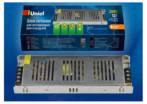 Блок питания Uniel UET-VAS-200A20 12V IP20 200 Вт для светодиодных ламп и модулей