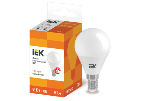 Лампа IEK LED G45 шар 9Вт 230В 3000К E14