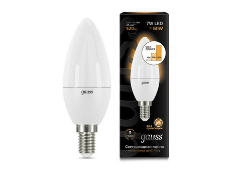 Лампа светодиодная Gauss 103101107-S Candle E14 7W 2700К step dimmable