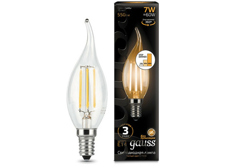 Лампа светодиодная Gauss 104801107-S Filament Candle tailed 7W E14 2700K step dimmable