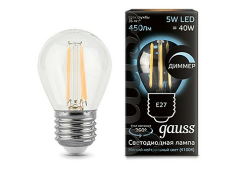 Лампа светодиодная Gauss 105802205-D Filament Globe 5W E27 4100K dimmable