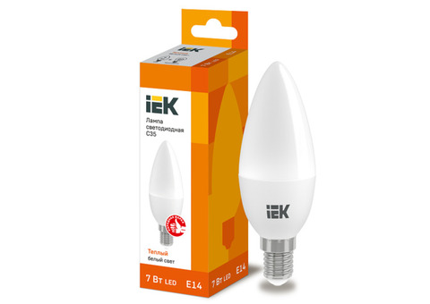 Лампа светодиодная IEK Eco C35 7W Е14 3000К