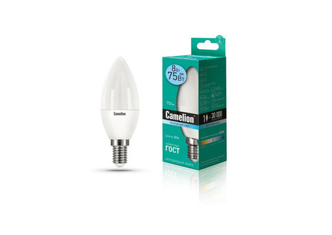 Лампа светодиодная LED8-C35/845/E14 8Вт свеча 4500К бел. E14 750лм 170-265В Camelion 12386