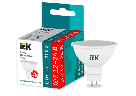 Лампа светодиодная MR16 софит 8Вт 12-24В 4000К GU5.3 (низковольтная) IEK LLE-MR16-08-12-24-40-GU5