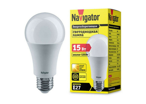 Лампа светодиодная Navigator 61200 NLL-А60-15-230-2.7K-E27