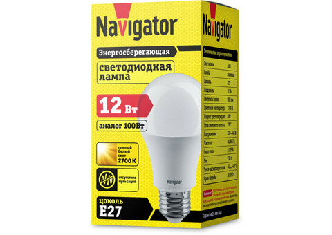 Лампа светодиодная Navigator 71296 NLL-A60-12-230-2.7K-E27 12W 2700К