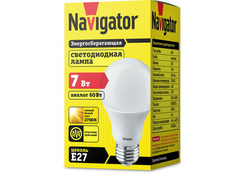 Лампа светодиодная Navigator 94385 NLL-A55-7-230-2.7K-E27 7W 2700К