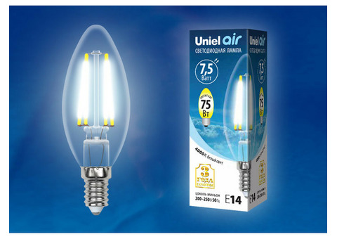 Лампа светодиодная Uniel Air LED-C35-7,5W/E14 прозрачная 4000K