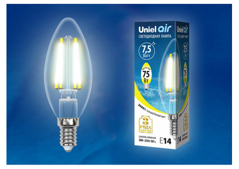 Лампа светодиодная Uniel Air LED-C35-7,5W/WW/E14/CL GLA01TR прозрачная 3000K