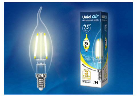 Лампа светодиодная Uniel Air LED-CW35-7,5W/E14 прозрачная 3000K