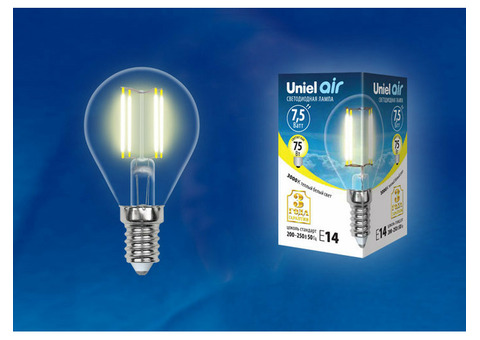 Лампа светодиодная Uniel Air LED-G45-7,5W/E14 прозрачная 3000K