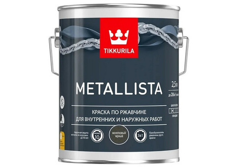 Краска по ржавчине Tikkurila Metallista глянцевая молотковая черная 2,5 л