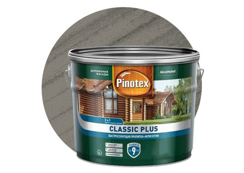Пропитка для древесины 3 в 1 Pinotex Classic Plus 5479959 скандинавский серый 9 л