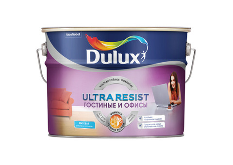 Краска Dulux Ultra Resist для гостиной и офиса база BW матовая 10 л