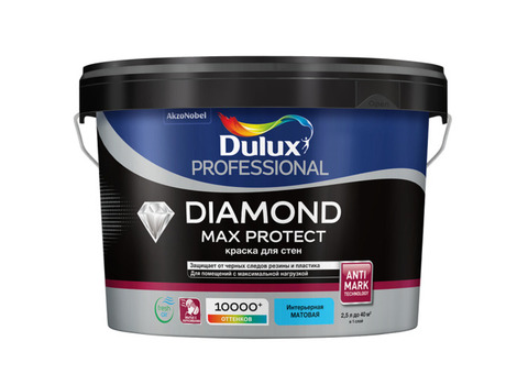 Краска для стен и потолков Dulux Diamond Max Protect база BW матовая 2,5 л