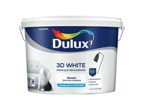 Краска для стен и потолков водно-дисперсионная Dulux 3D White матовая 9 л