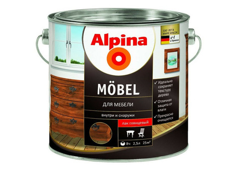 Лак акриловый Alpina Moebel для мебели глянцевый 2,5 л
