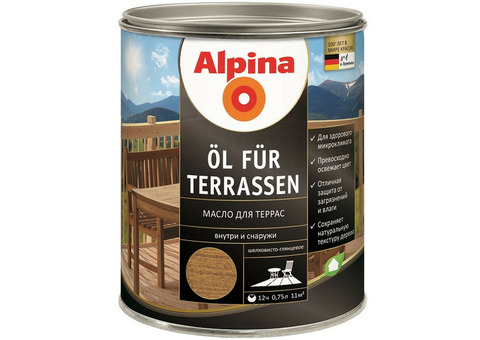 Масло для террас Alpina шелковисто-глянцевое среднее 0,75 л