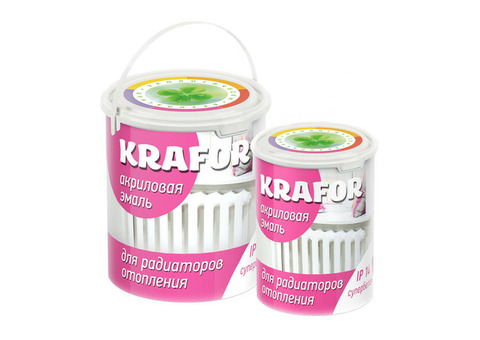 Krafor 3 кг, Эмаль акриловая термостойкая Для радиаторов (супербелая)