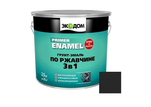 Грунт-эмаль Экодом 3 в 1 по ржавчине черная RAL 9005 2,5 кг