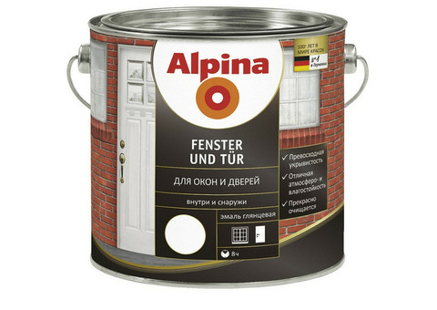 Эмаль алкидная Alpina Fenster und Tur для окон и дверей белая 0,75 л