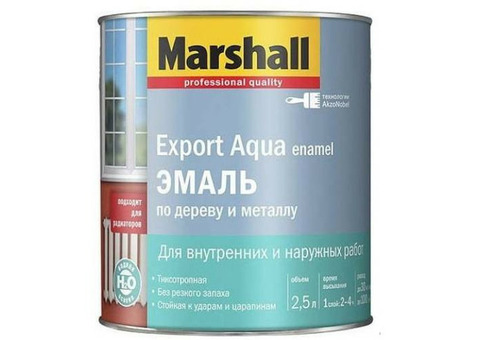 Эмаль для дерева и металла Marshall Export Aqua водная полуматовая белая 2,5 л