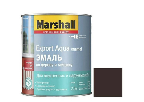 Эмаль для дерева и металла Marshall Export Aqua водная полуматовая темно-коричневая 2,5 л