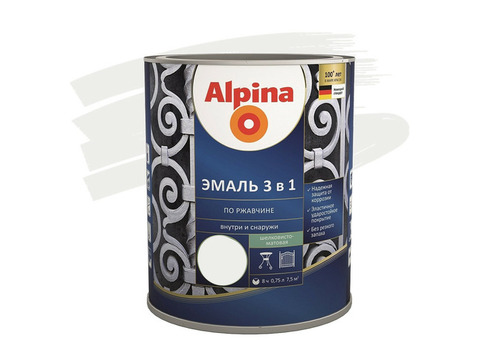 Эмаль по ржавчине Alpina 3 в 1 RAL 9003 белая 0,75 л